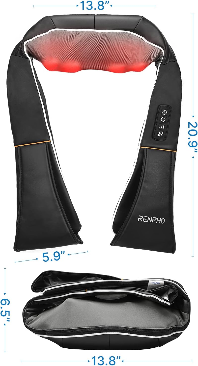 Renpho Electric Shiatsu Neck and Back Massager with Heat, Gifts for Men Women, 3D Kneading Massage Pillow for Pain Relief on Shoulder Leg Calf Foot Full Body Muscles