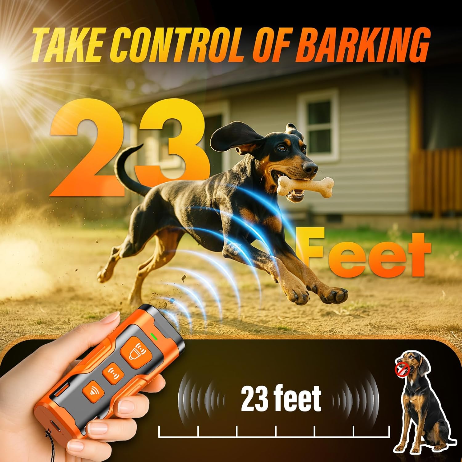 Dog Bark Deterrent Device, 3X Ultrasonic Anti Barking, 6 Training Modes 23 FT Range Barks No More Indoors Outdoors Behavior Correct Safe & Humane Rechargeable Compact Bark Control for Dogs