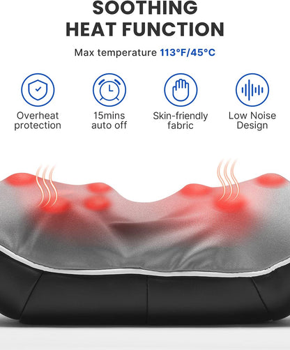 Renpho Electric Shiatsu Neck and Back Massager with Heat, Gifts for Men Women, 3D Kneading Massage Pillow for Pain Relief on Shoulder Leg Calf Foot Full Body Muscles