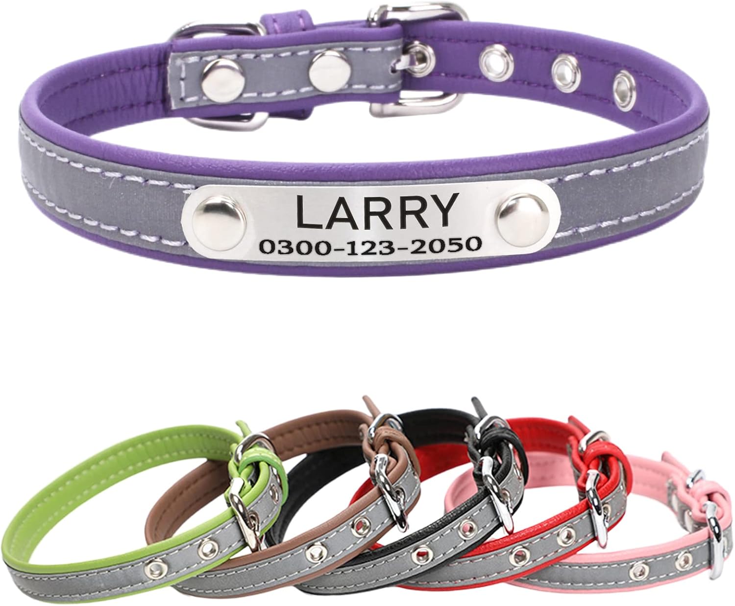 Yonsbox Custom Personalized Reflective Cat Dog Collar with Name Plate Engraved Cute Purple Puppy Kitten Dog Cat Collars for Male Female Boy Girl Small Medium Large Cats Dogs