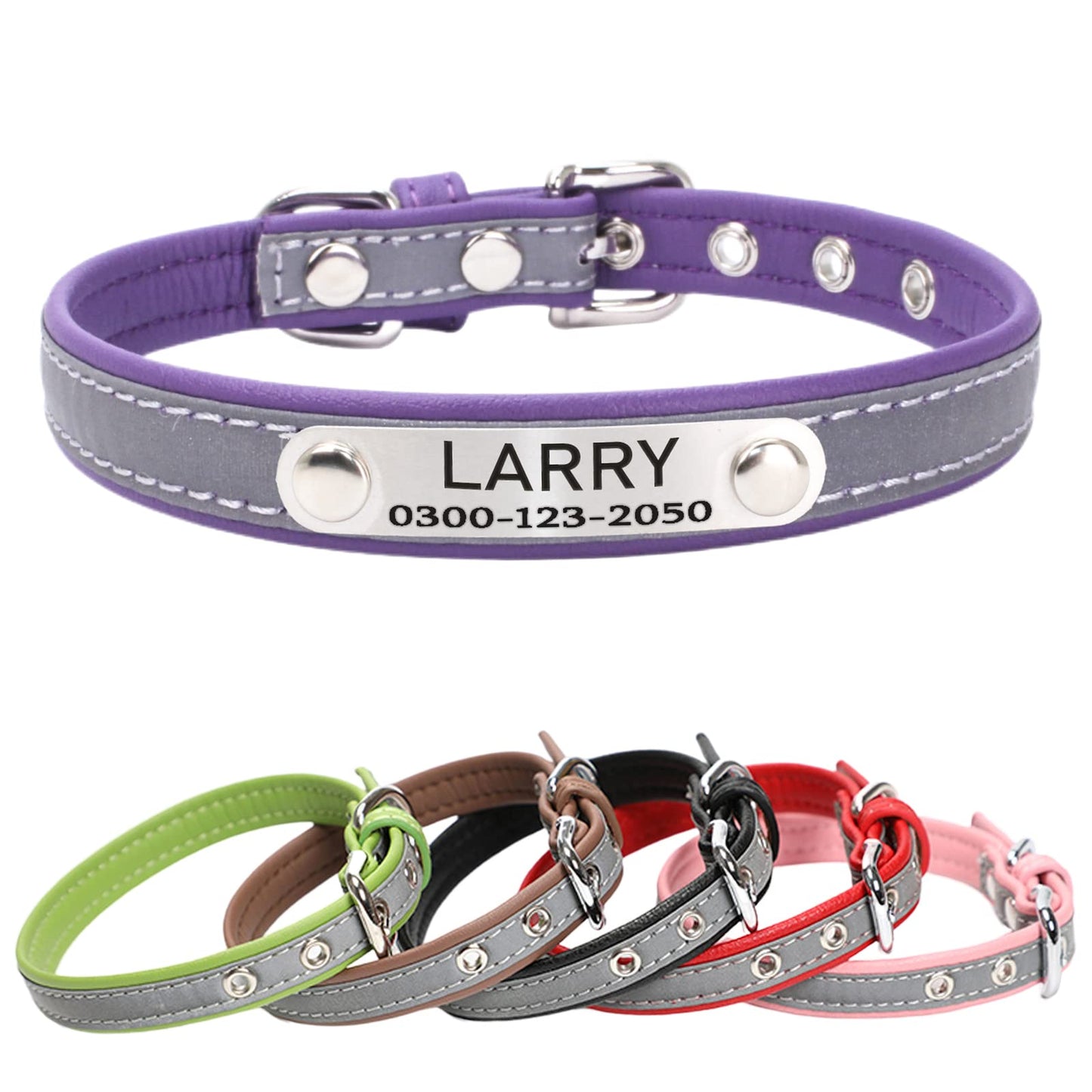 Yonsbox Custom Personalized Reflective Cat Dog Collar with Name Plate Engraved Cute Purple Puppy Kitten Dog Cat Collars for Male Female Boy Girl Small Medium Large Cats Dogs