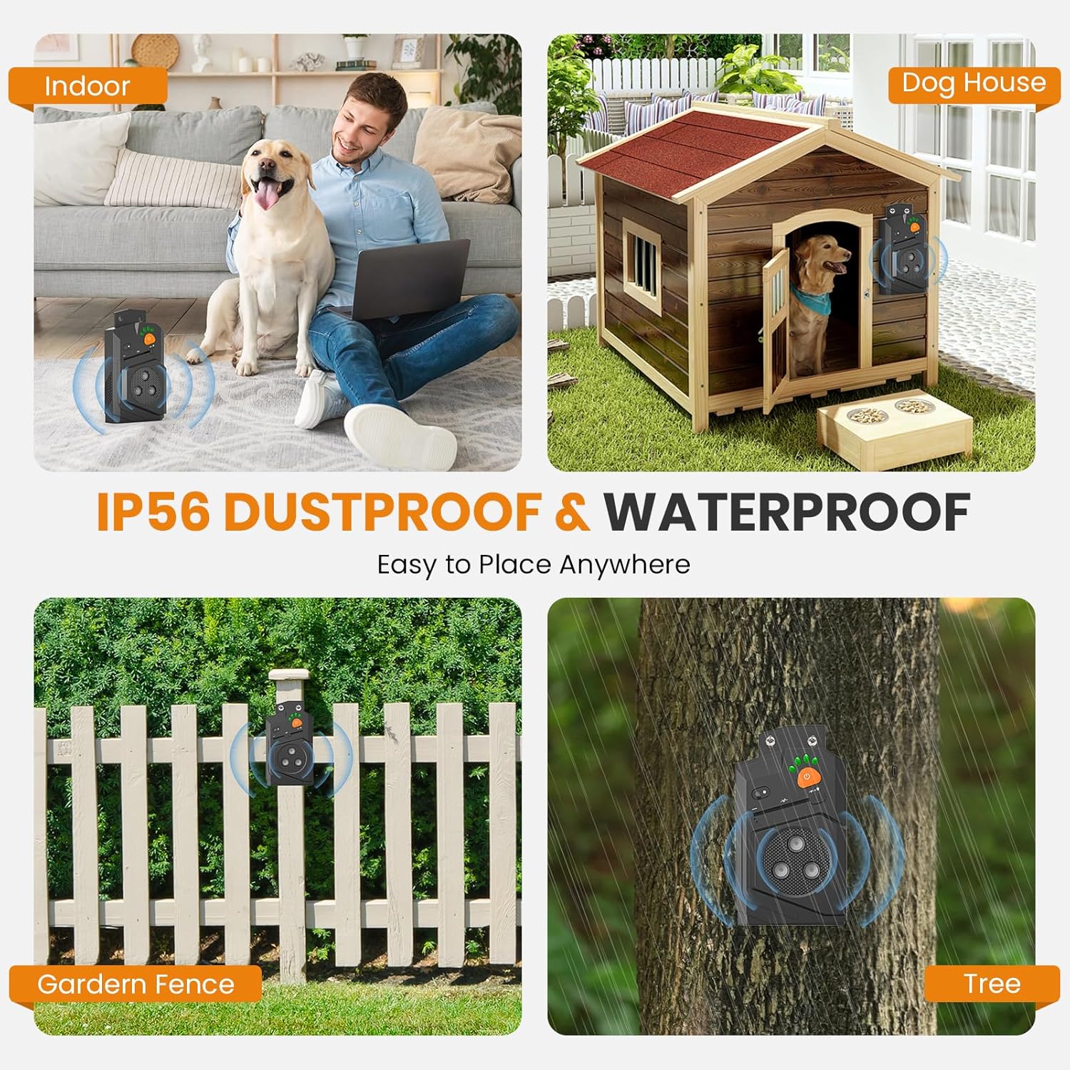 Anti Barking Device for Dogs, Ultrasonic Dog Bark Deterrent Device, 15M Range Dogs Bark Control, Stop Dog Barking Devices with 3 Modes, IP56 Waterproof, Indoor & Outdoor, Rechargeable