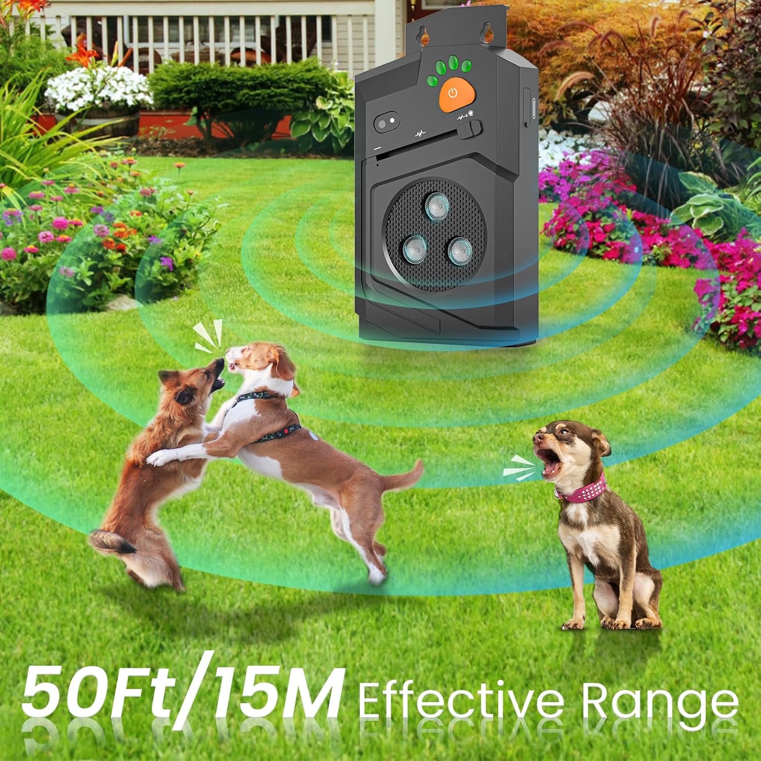 Anti Barking Device for Dogs, Ultrasonic Dog Bark Deterrent Device, 15M Range Dogs Bark Control, Stop Dog Barking Devices with 3 Modes, IP56 Waterproof, Indoor & Outdoor, Rechargeable