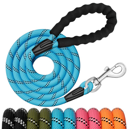 6FT Dog Leash, 1.8m Strong Rope line Dog Lead Leash with Soft Padded Handle and Heavy Duty Hook, Reflective Recall Training Leads for Large Medium Small Dog, 10mm, Black