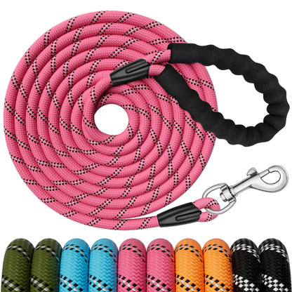 6FT Dog Leash, 1.8m Strong Rope line Dog Lead Leash with Soft Padded Handle and Heavy Duty Hook, Reflective Recall Training Leads for Large Medium Small Dog, 10mm, Black